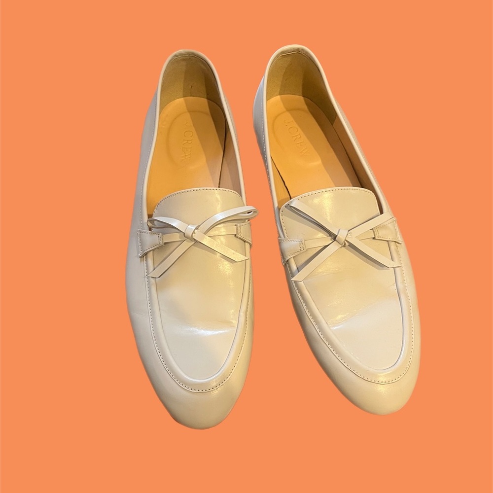 J. Crew Off-white Loafers with Bow